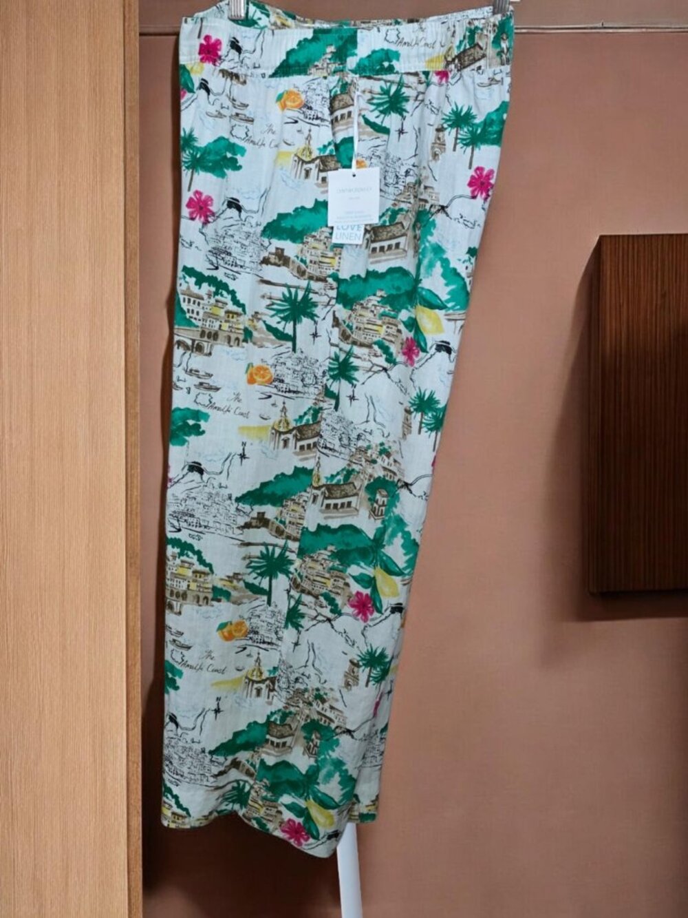 NWT CYNTHIA ROWLEY (LG) Linen Tropical Print Wide Leg Pants - Picture 5 of 8